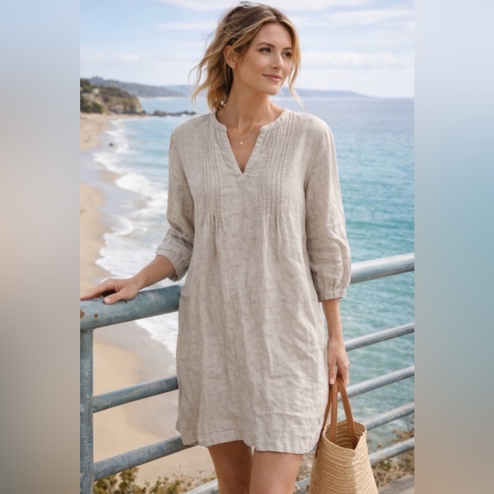 NWT Tahari Grey Linen Tunic Dress